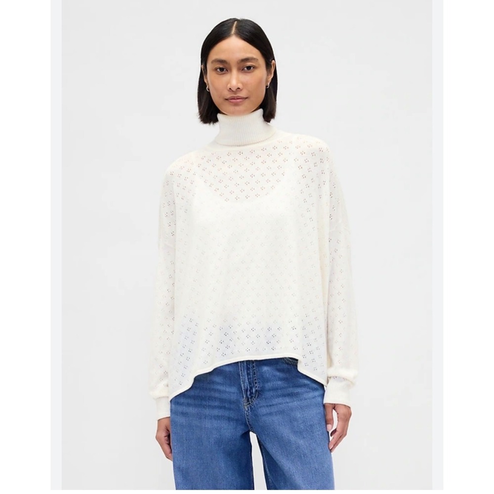 NWT Gap Oversized Pointelle Turtleneck Sweater Ivory M/L
